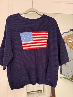 Navy Crewneck Sweater with Flag Motif
